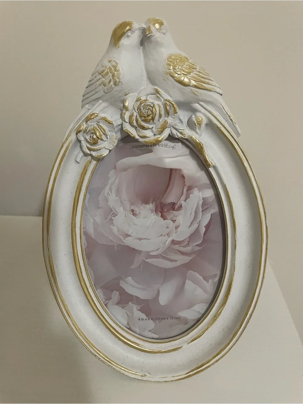 Isaac Jacobs White & Gold Love Birds Picture Frame -  4x6 - Cottagecore Decor